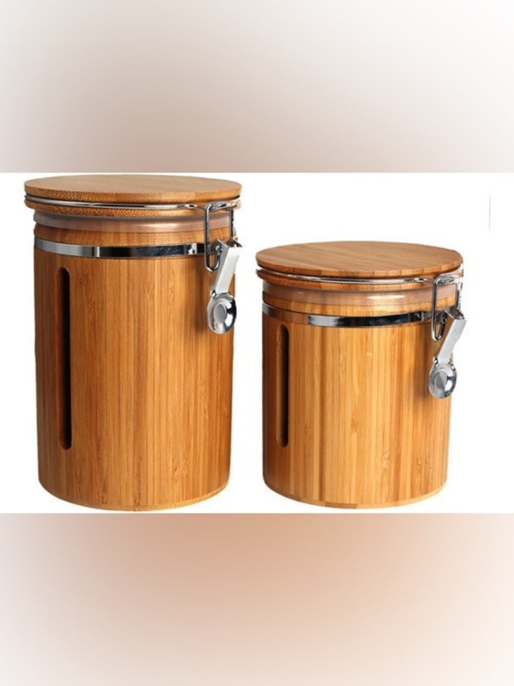 Bamboo Airtight Kitchen Storage Jar - Natural Wood 2 pack large and medium